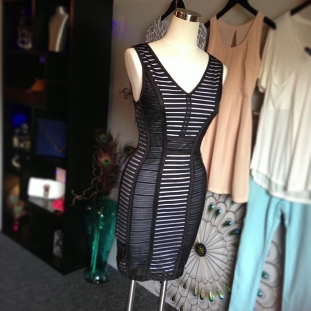 NIKIBIKI | Black and White Mini Mesh Dress